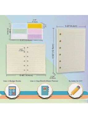 A7 Planner Refill Line Paper 6 Hole Binder Inserts 4 Pack for Planner Organizer